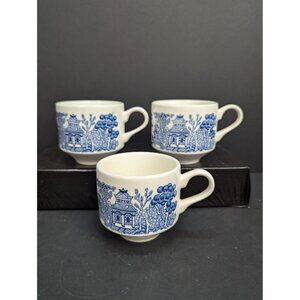 Churchill Blue Willow China Teacup 6 Oz Made in Cambodia Lot of 3